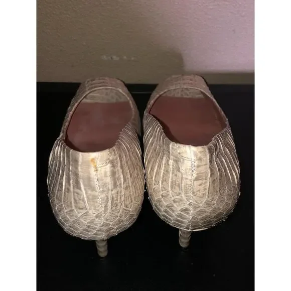 Vince Camuto Kira Wedding Date Nite Animal Print Cream Python Peep Toe Heels 8.5 - Picture 9 of 11